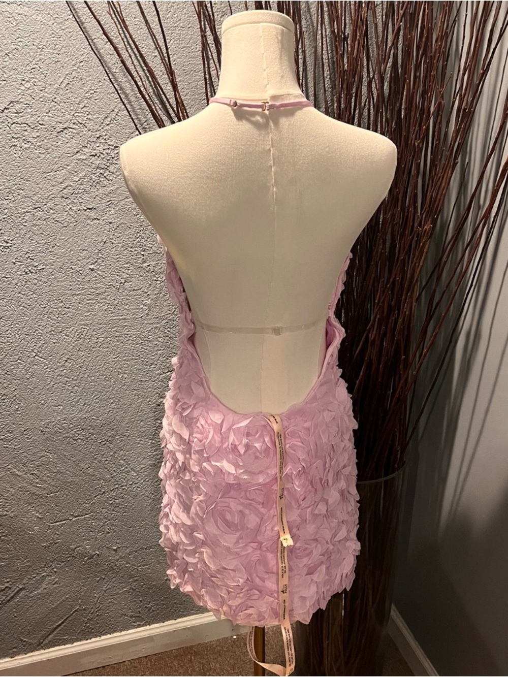🌸NWT OH POLLY PINK APPLIQUÉ FLORAL HALTER DRESS US SIZE 8🌸 - Picture 3 of 7